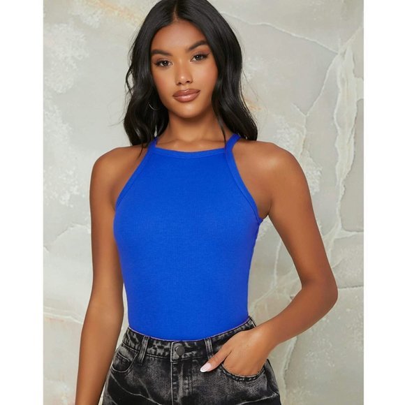 Zara Tops Zara Trafaluc Blue High Neck Tank Top Poshmark